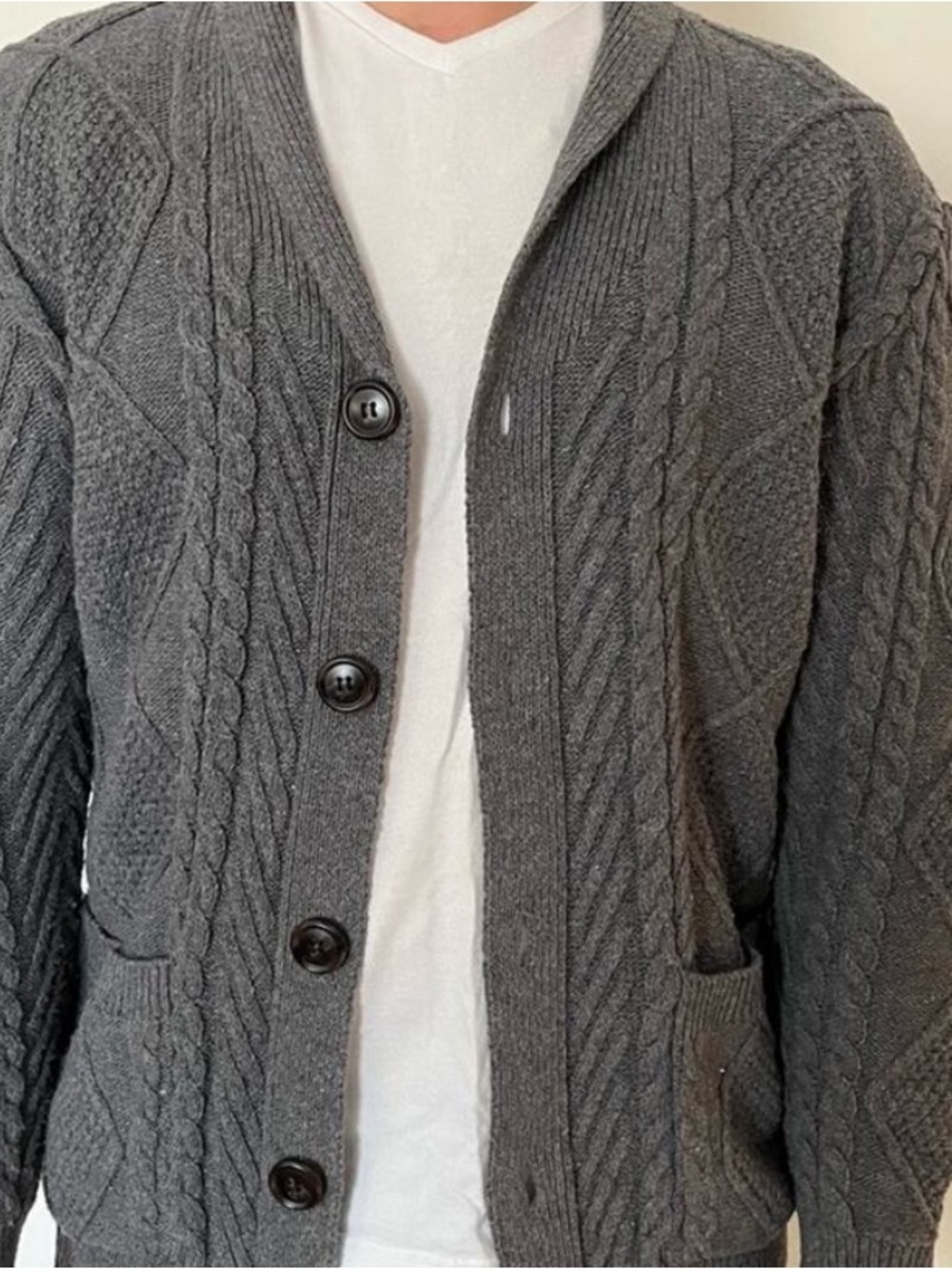 J Crew Men’s Gray Cable Knit Cardigan Sweater Size XL
